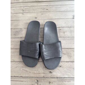 VIONIC Black Leather Val Flat Slide Sandals Size 6.5 / 37.5